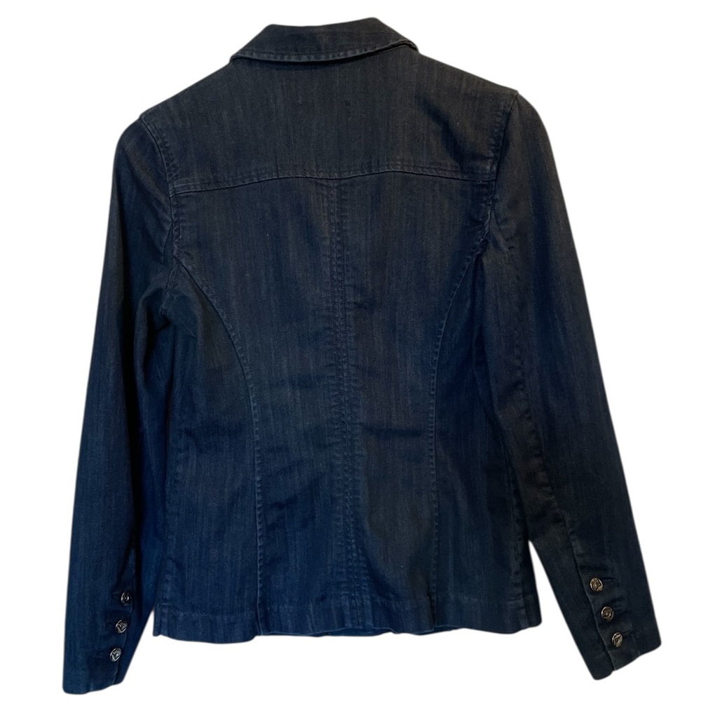 DANA BUCHMAN Dark Blue Button Front Lapel 4-Pocket Denim Jean Jacket - Size 8 - Picture 8 of 16